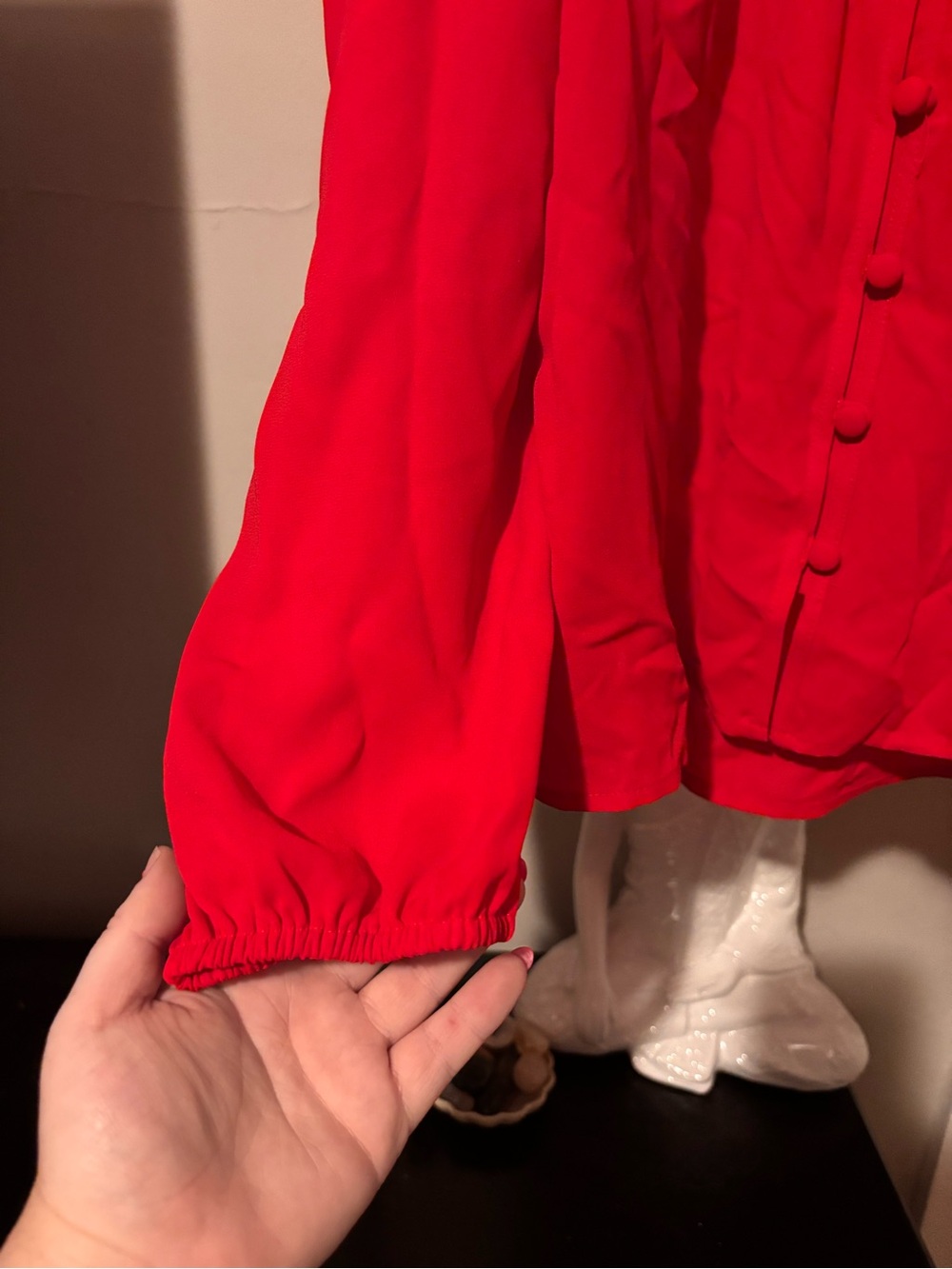Express Red Cold-Shoulder Button-Front Top - Picture 6 of 7